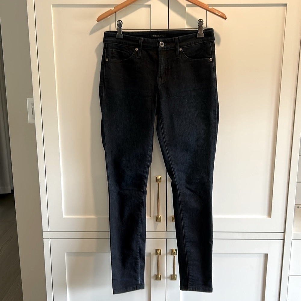 Guess Dark Blue Denim Jeans Mid-Rise Skinny fit Logo Size 26 Regular